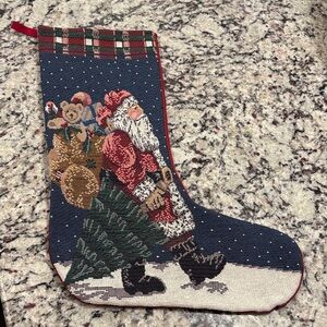 Vintage Santa Tapestry Christmas Stocking. EUC